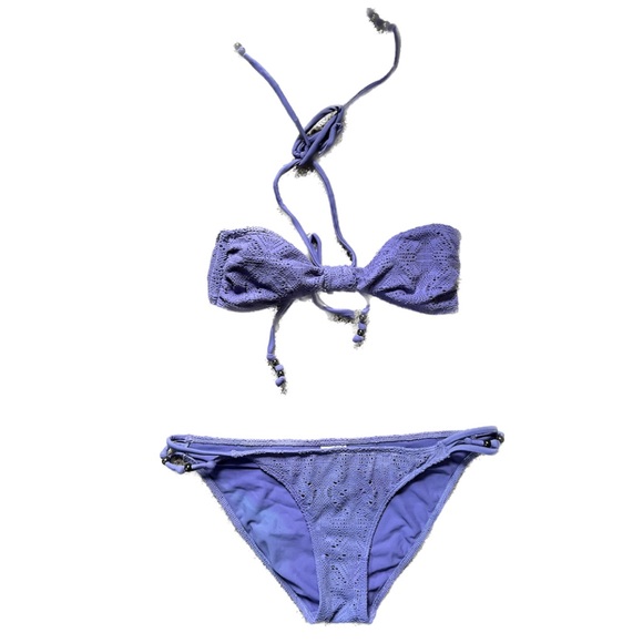 H&M Lavender Crochet Bandeau Top Stringy Bikini Set - Picture 1 of 1